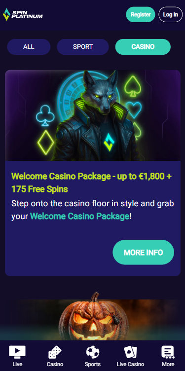 SpinPlatinum Ireland homepage